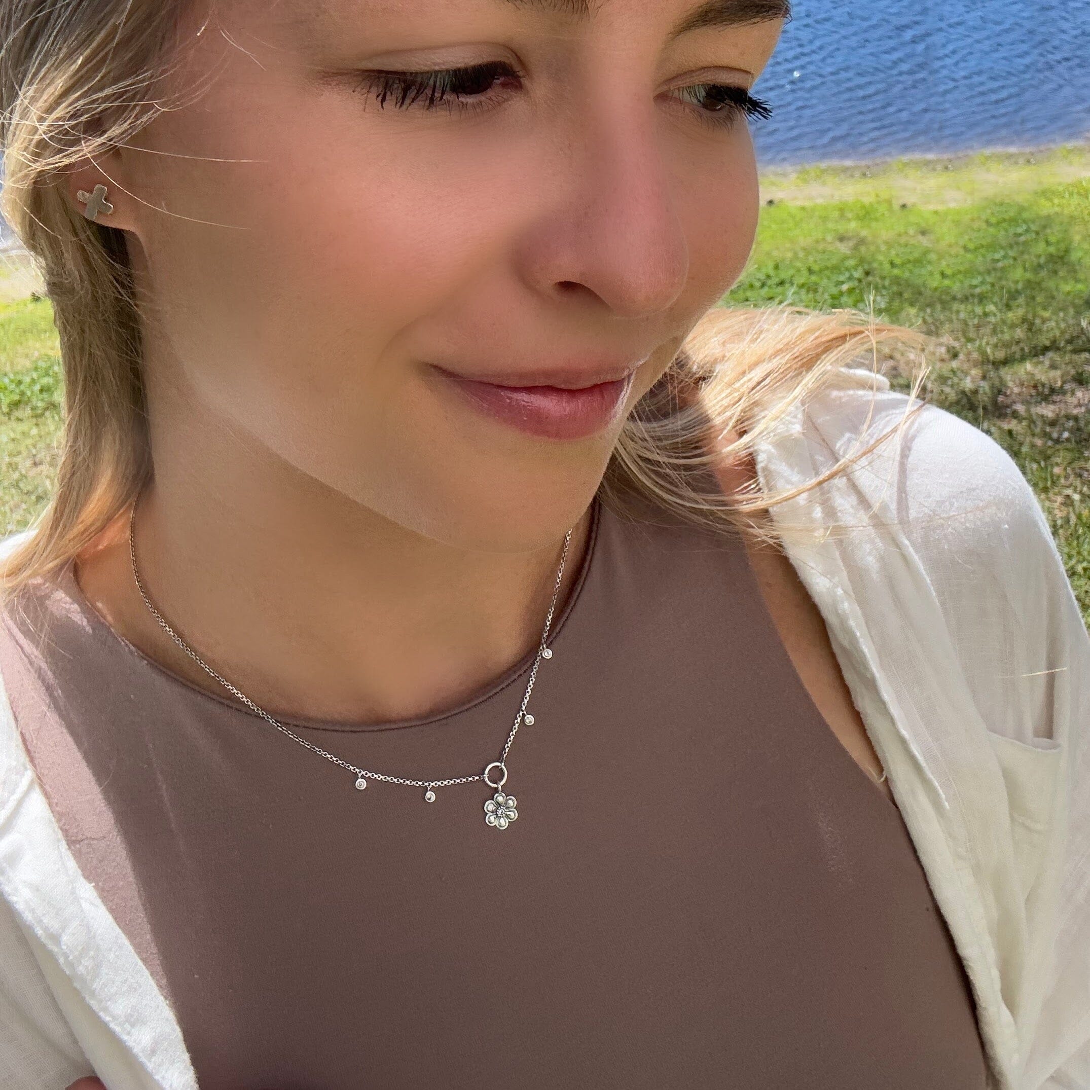 Be-Dazzled necklace paired with the Dainty cross earrings