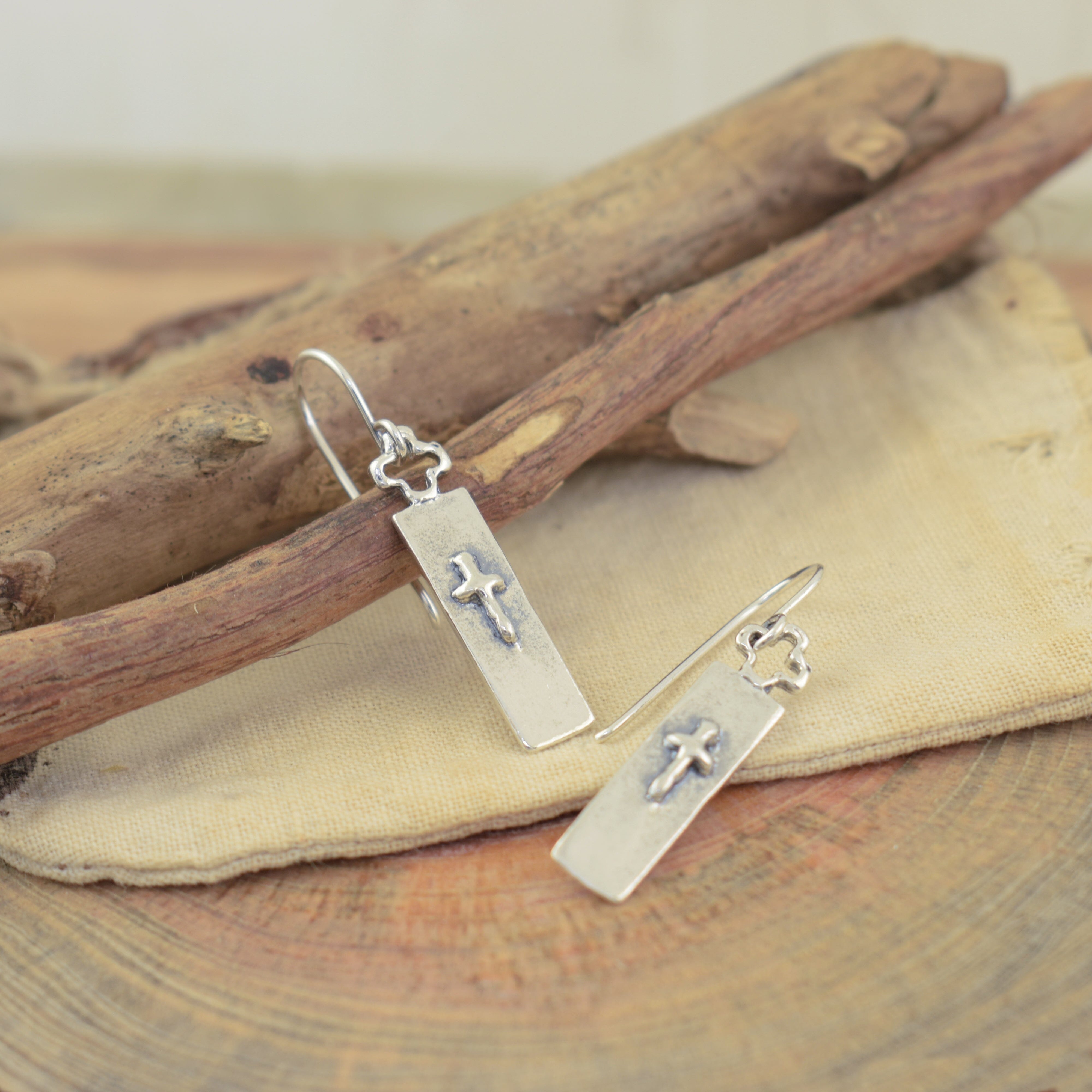 .925 sterling silver Christian cross earrings