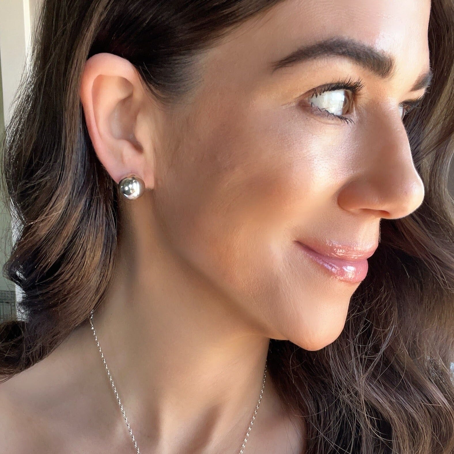 large silver bead push-back post style earring