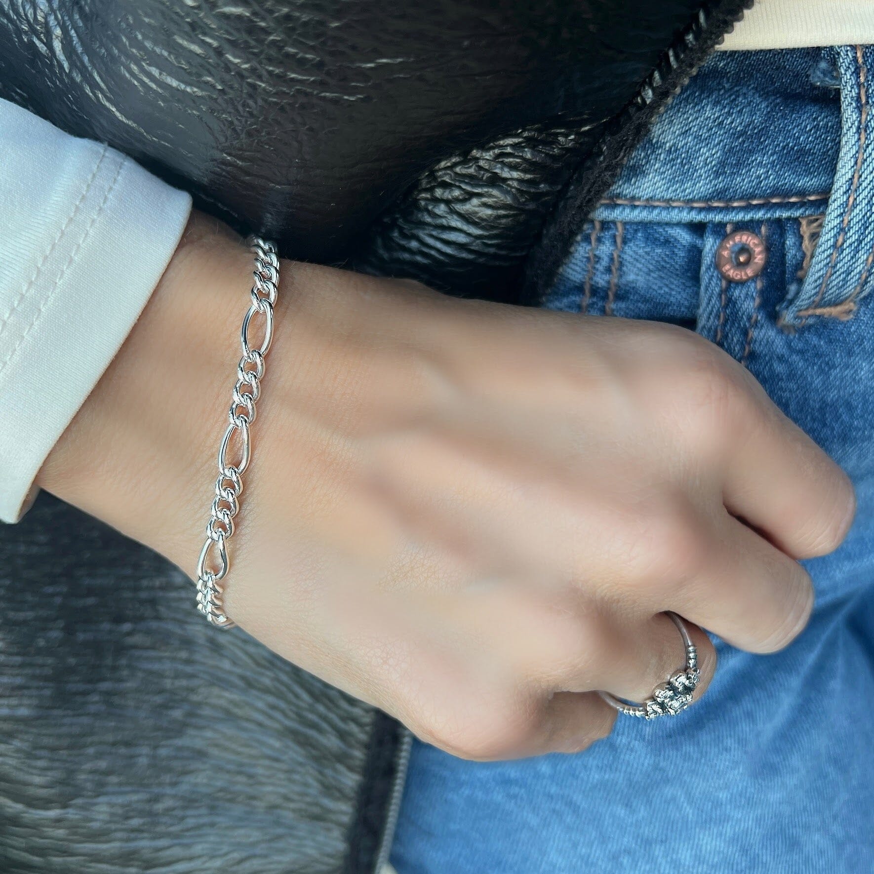sterling silver Italian linked bracelet paired with the Lit'l vintage ring
