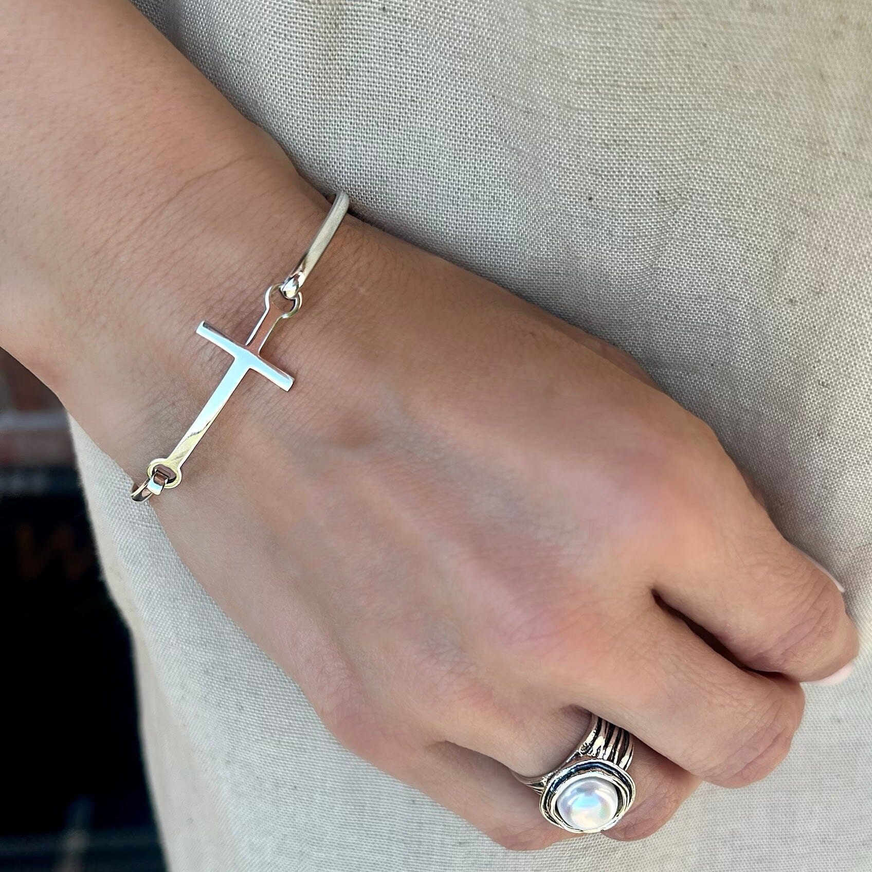 I'm His cross bracelet paired with Ella Ring