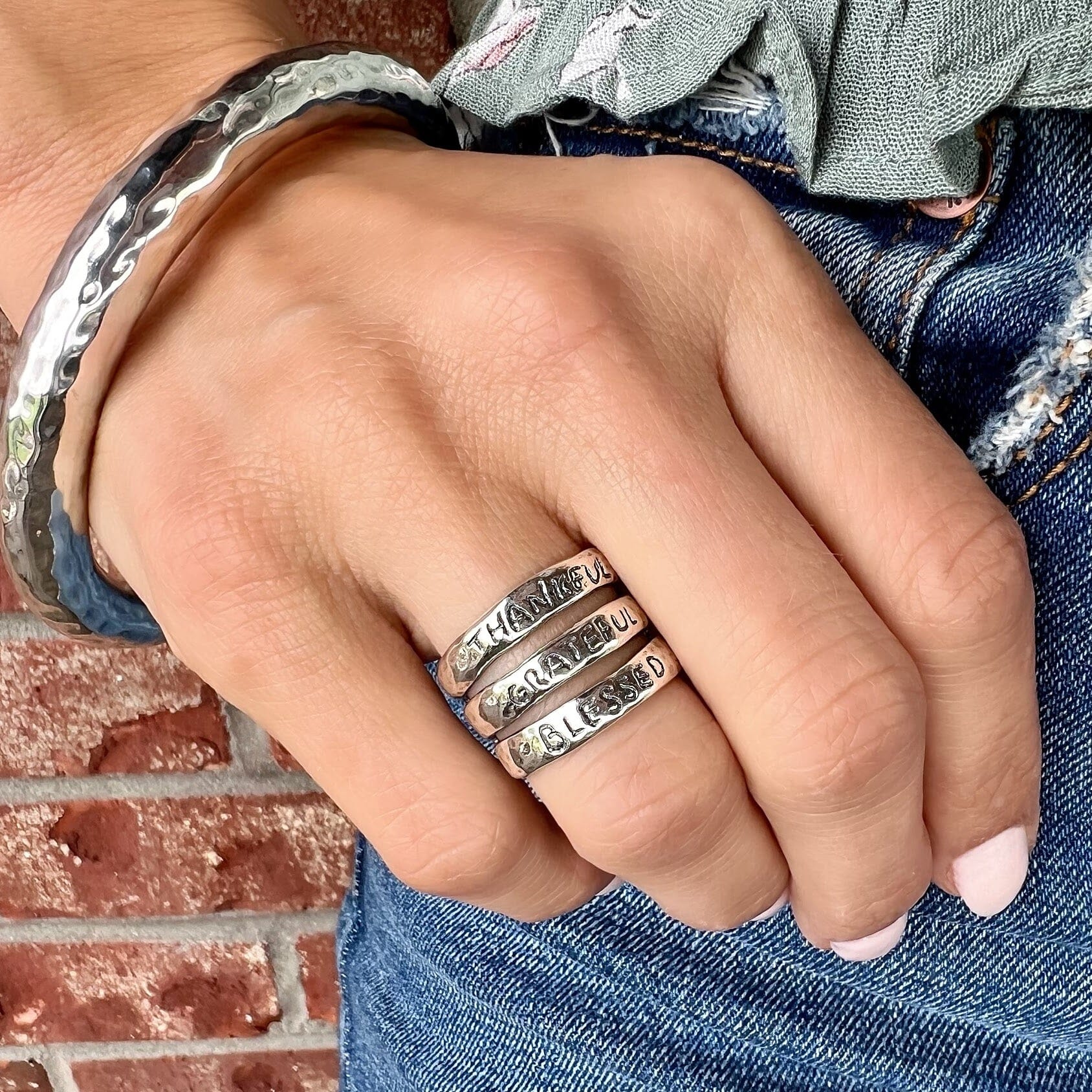 Just Say'n Ring paired with Hammered Bliss Bangle