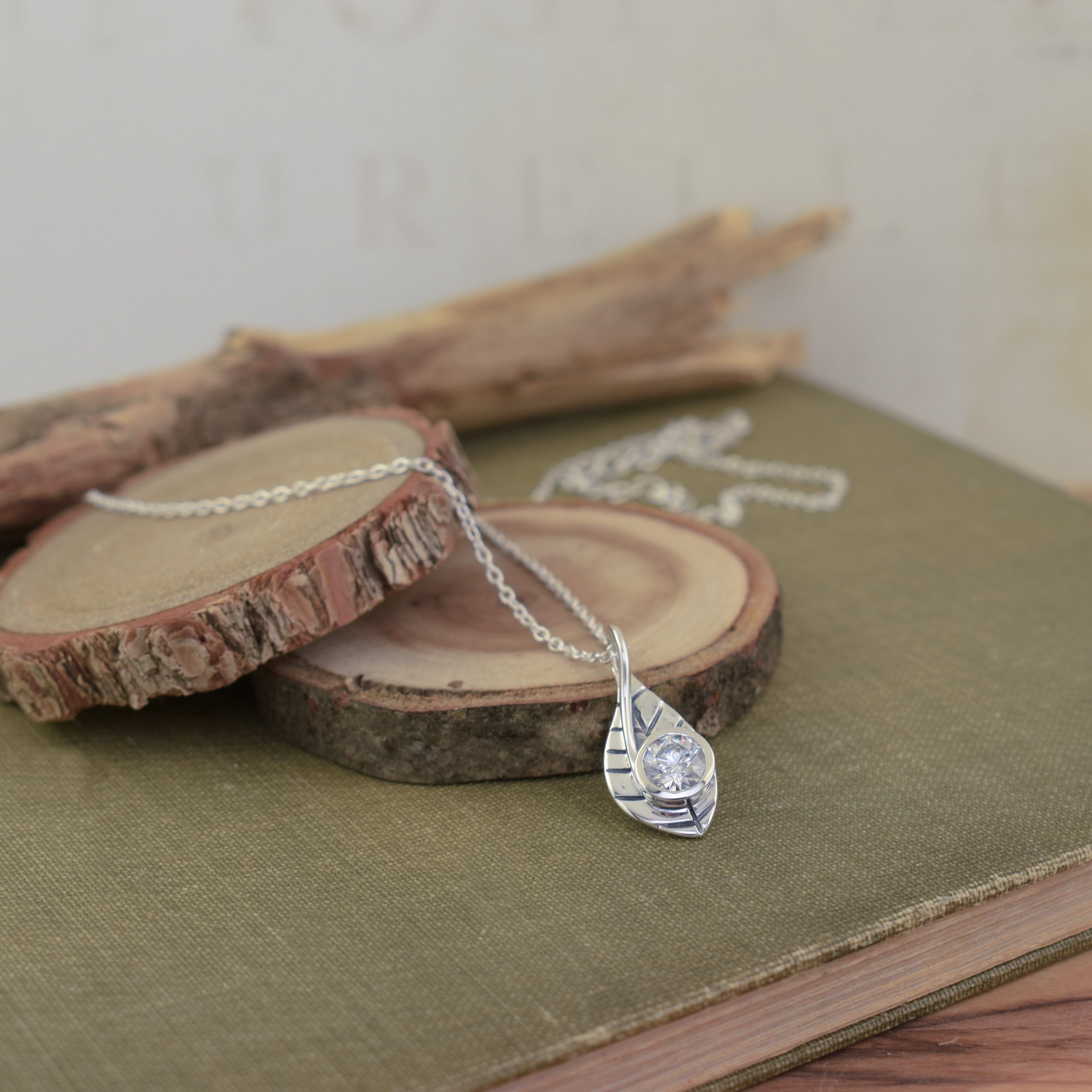 dainty CZ leaf necklace in sterling silver - Leaf'n My Past