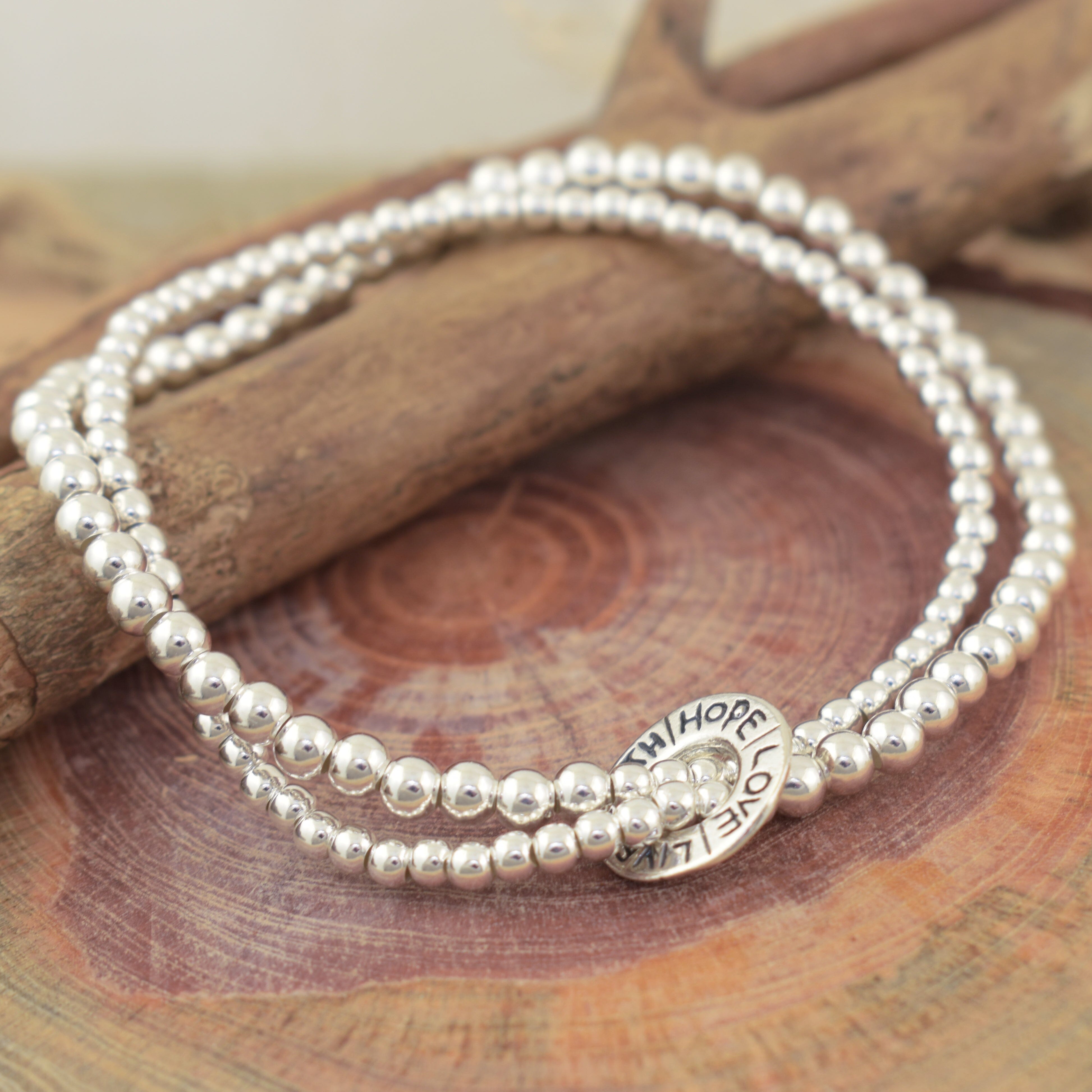 .925 sterling silver beaded stretch bracelet set