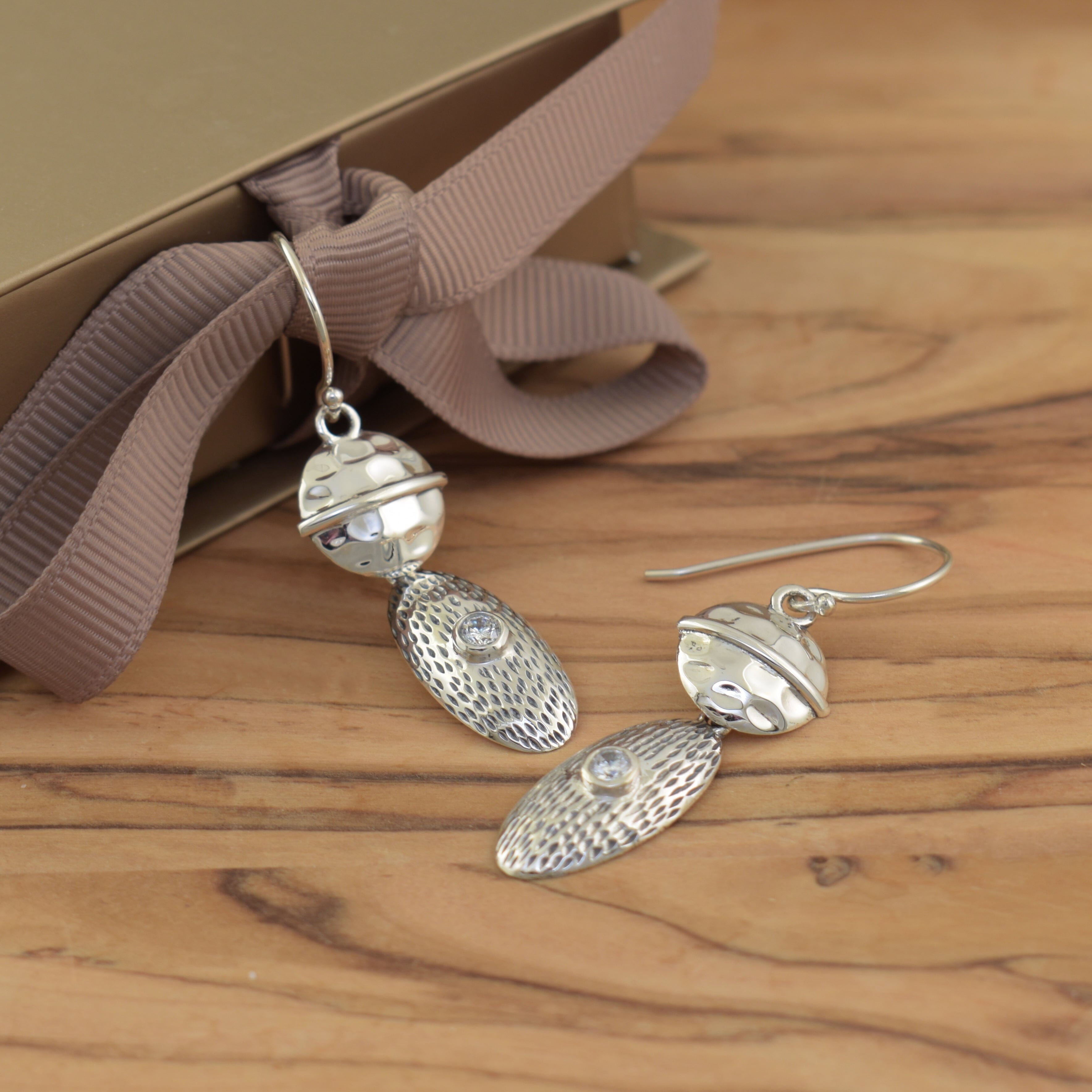 luxurious sterling silver dangling earrings feature a small round cz - Luxe Earrings