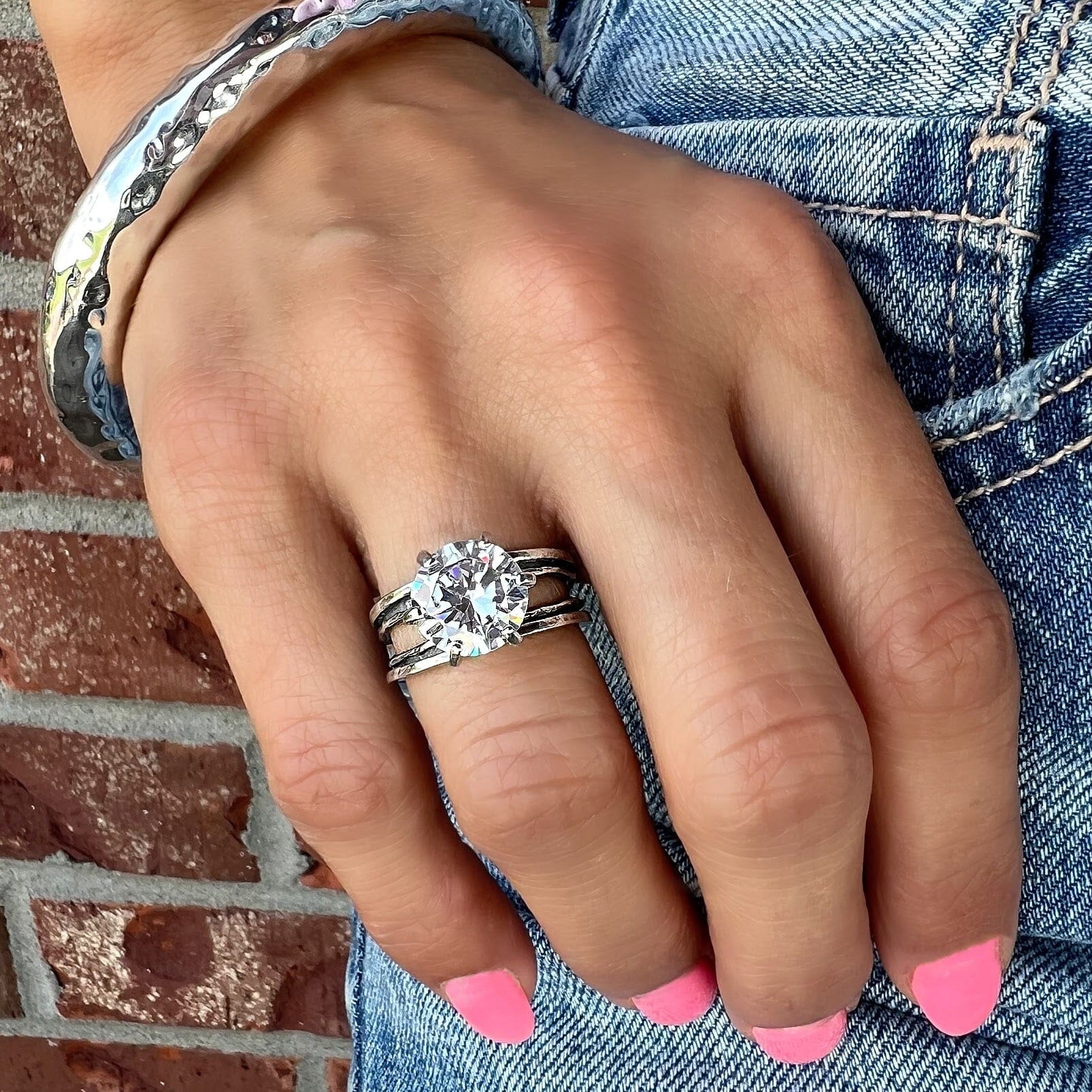 prong set Ooh La La Ring paired with Sonoma Bangle