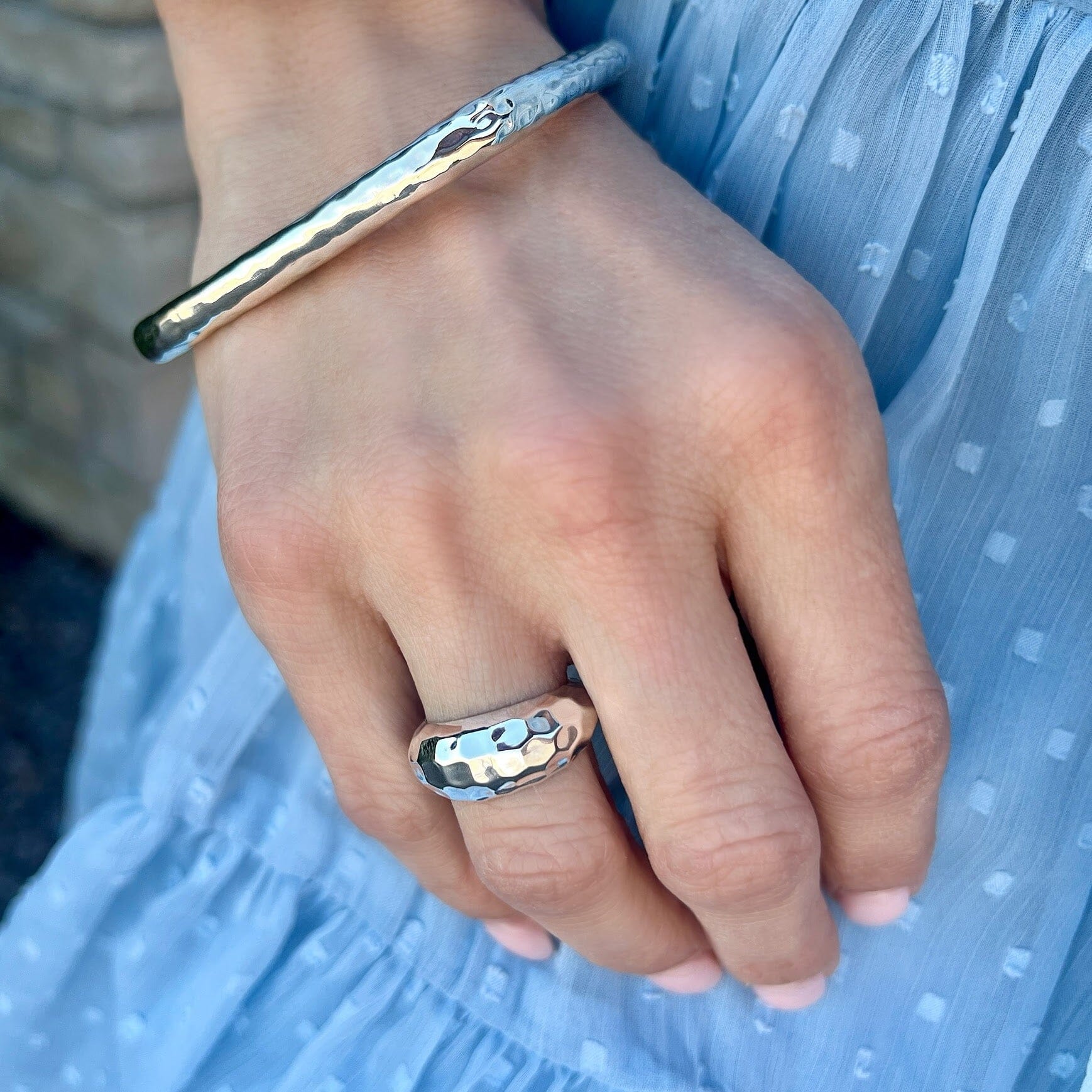 .925 sterling silver hammered dome ring