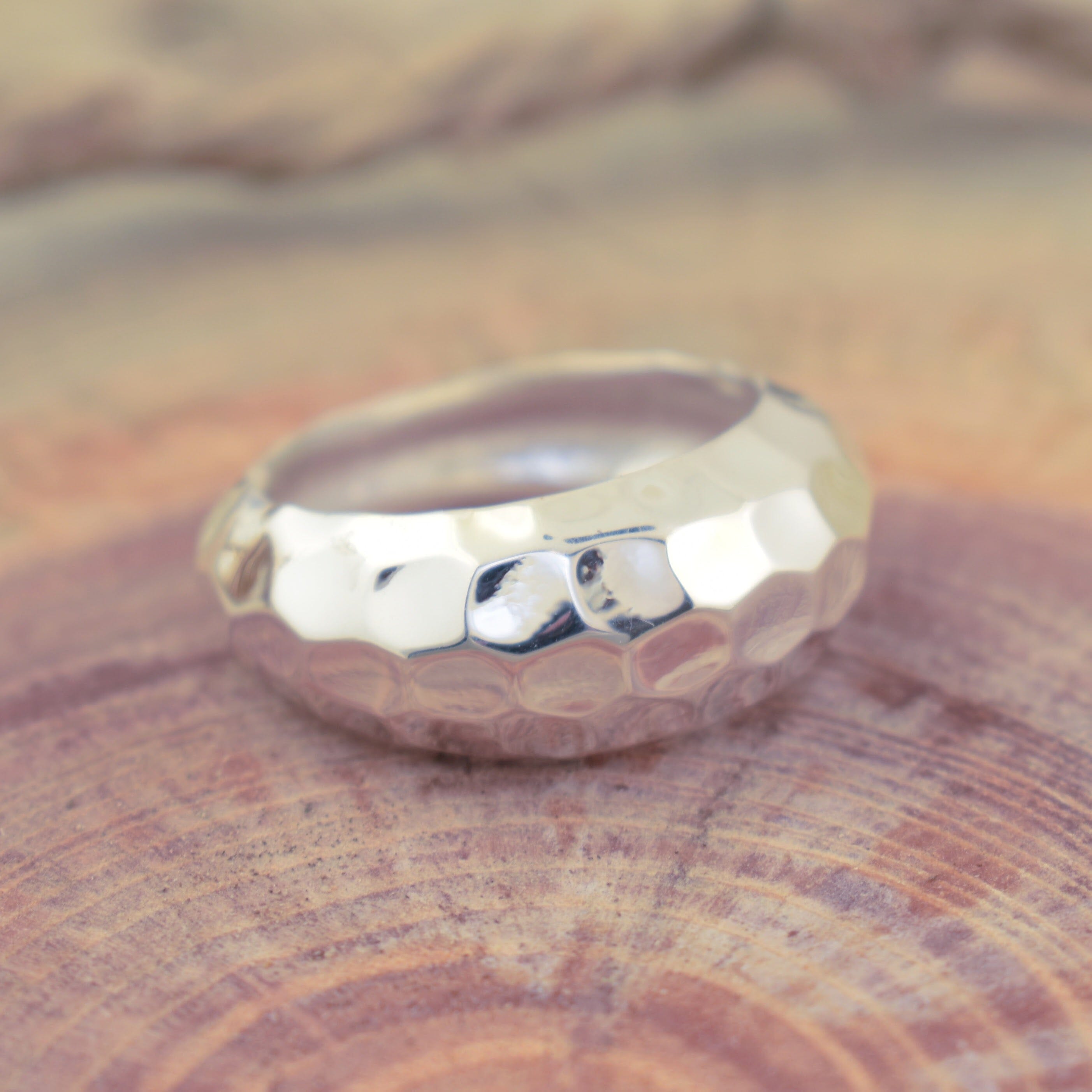 medium width hammered band in handcrafted sterling silver
