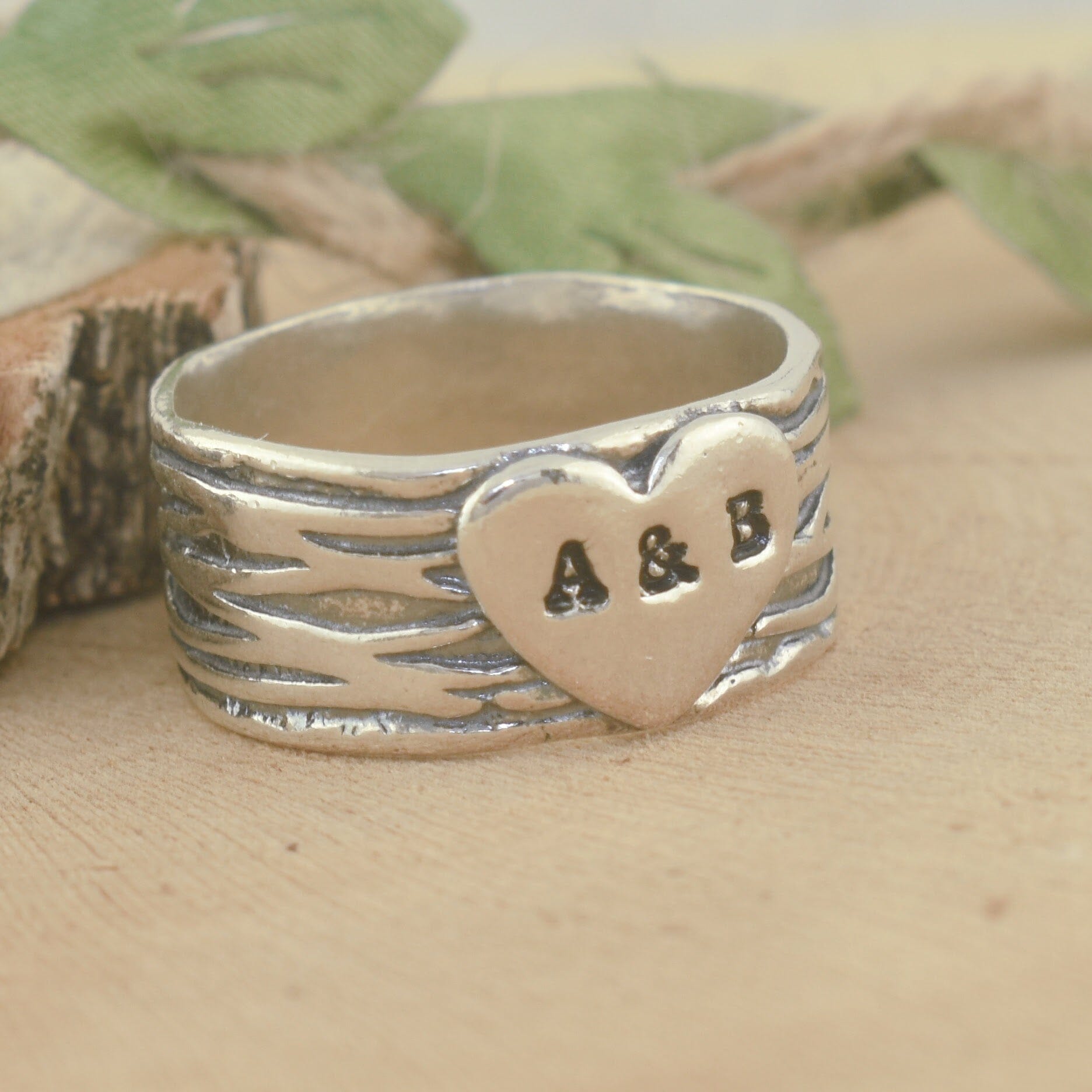 .925 sterling silver heart ring personalized with your initials