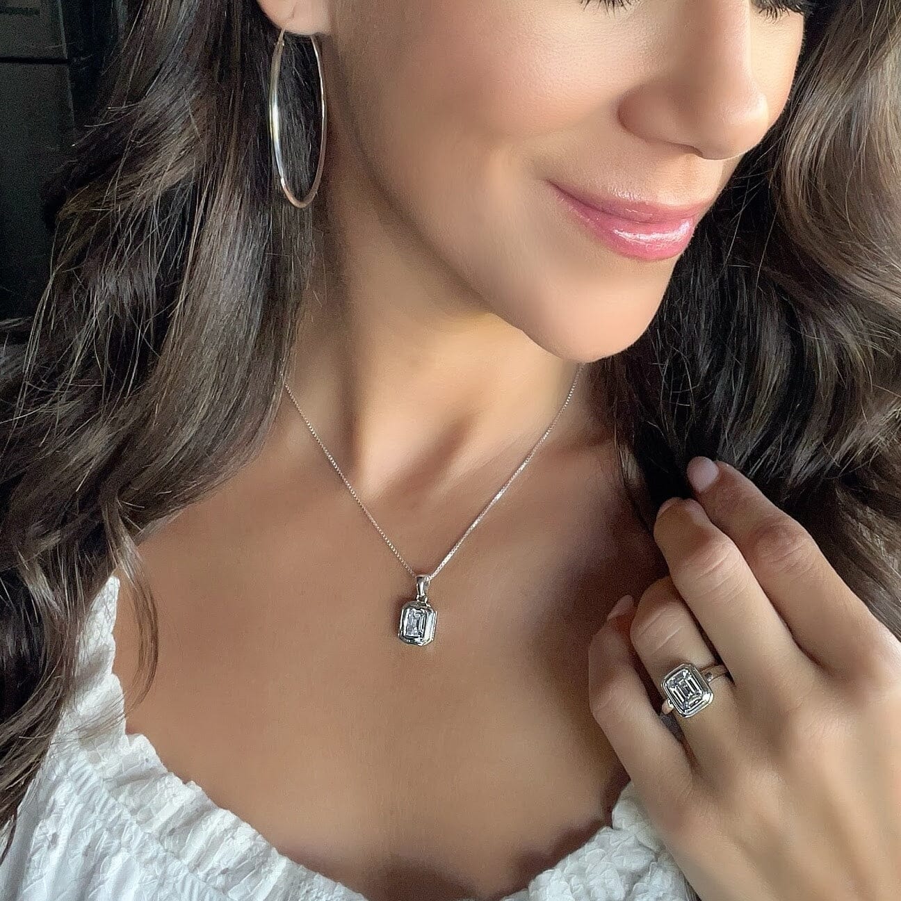 sterling silver Tiffany necklace paired with the Tiffany ring and simply the best hoops