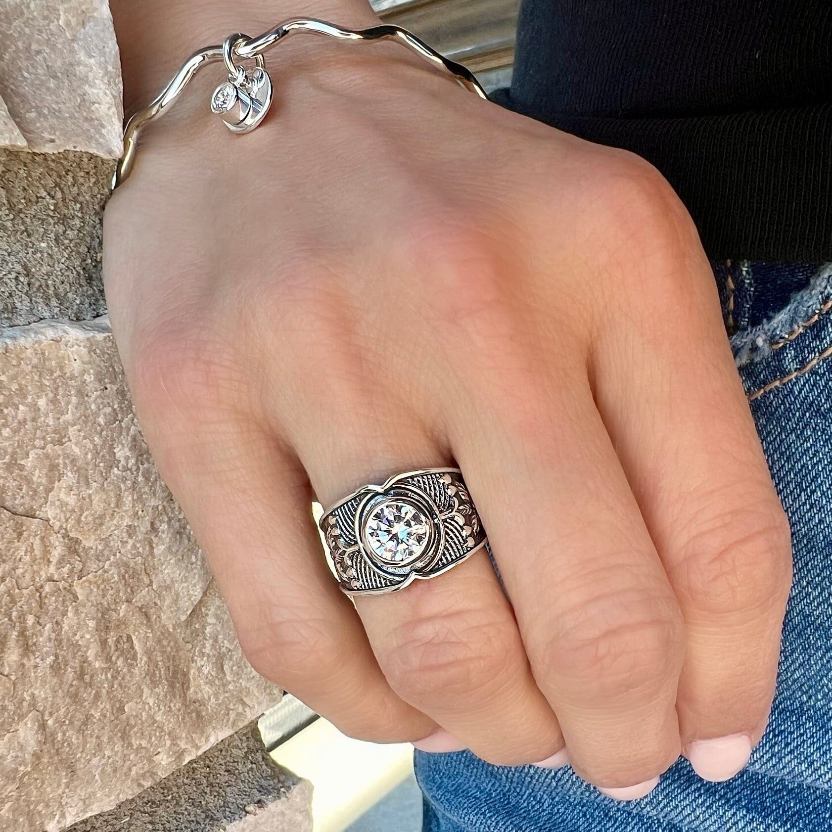 tropical style sterling silver CZ ring - Tropix