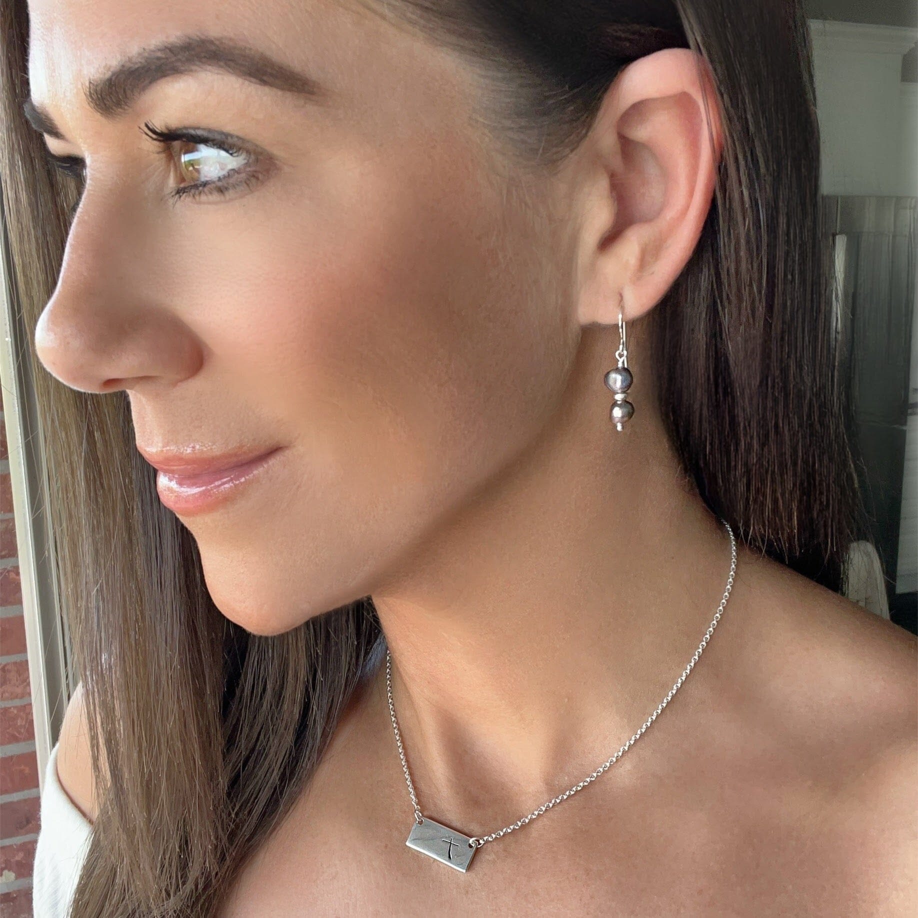 Double stacked medium sized gray pearl earrings - Twice is Nice