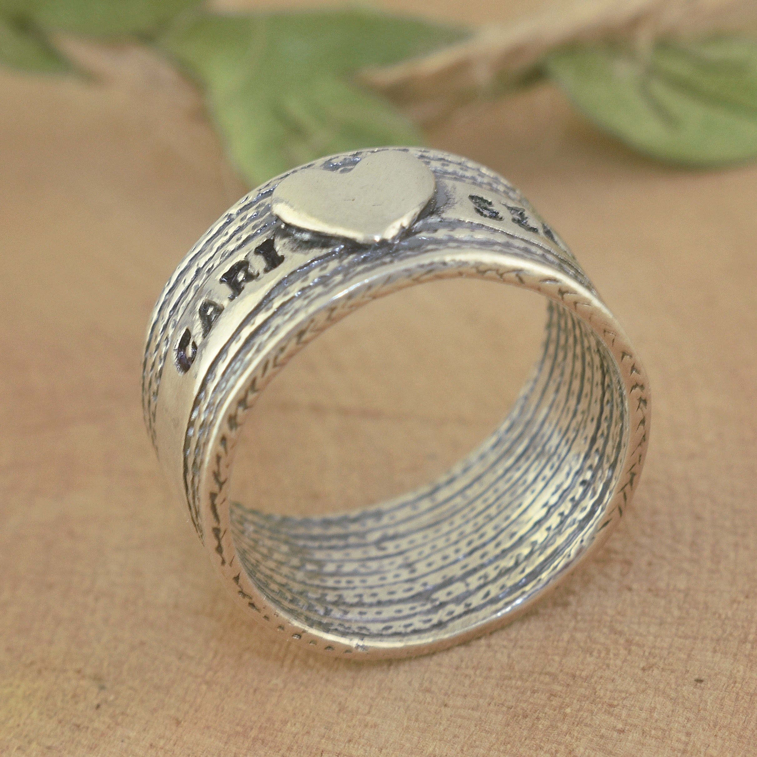 Hand stamped personalized name ring