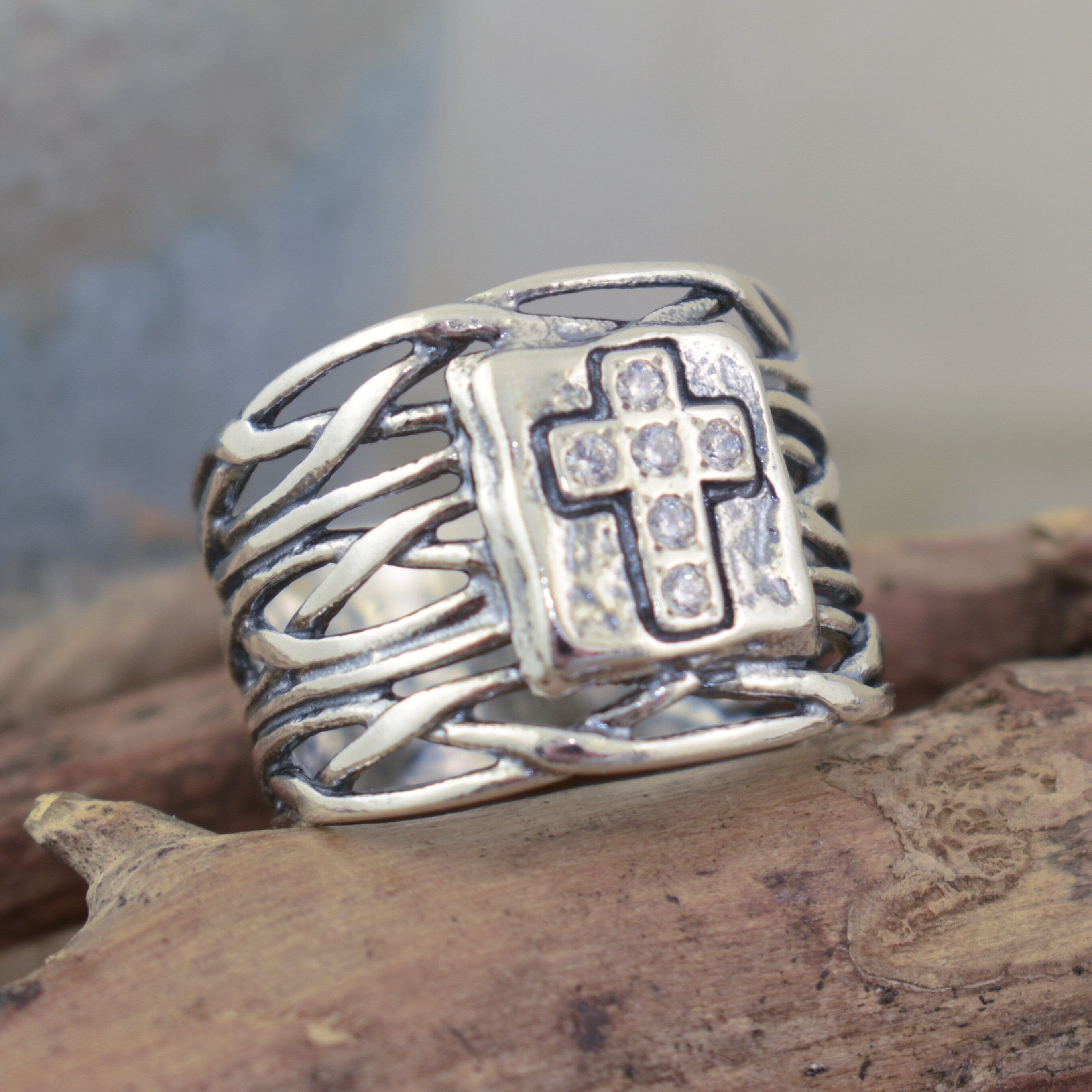 .925 sterling silver and cz cross ring