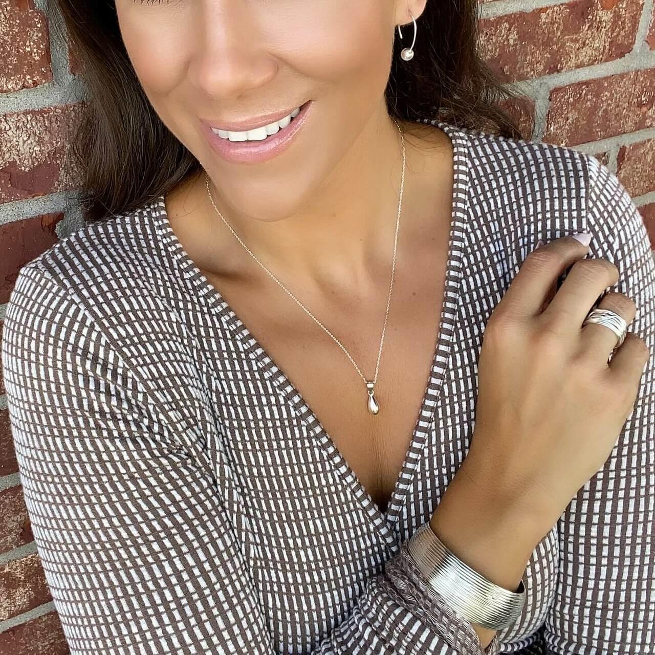 Bottled Tears Necklace paired with Dottie Earrings, On the Ridge Cuff, and Out on a Limb Ring
