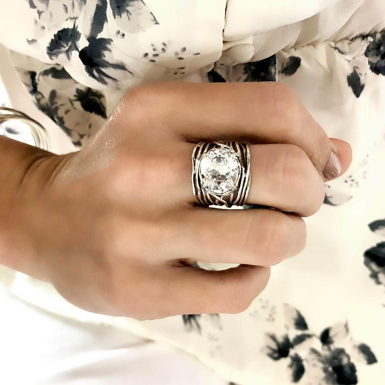 Handcrafted sterling silver First Class Ring with center CZ