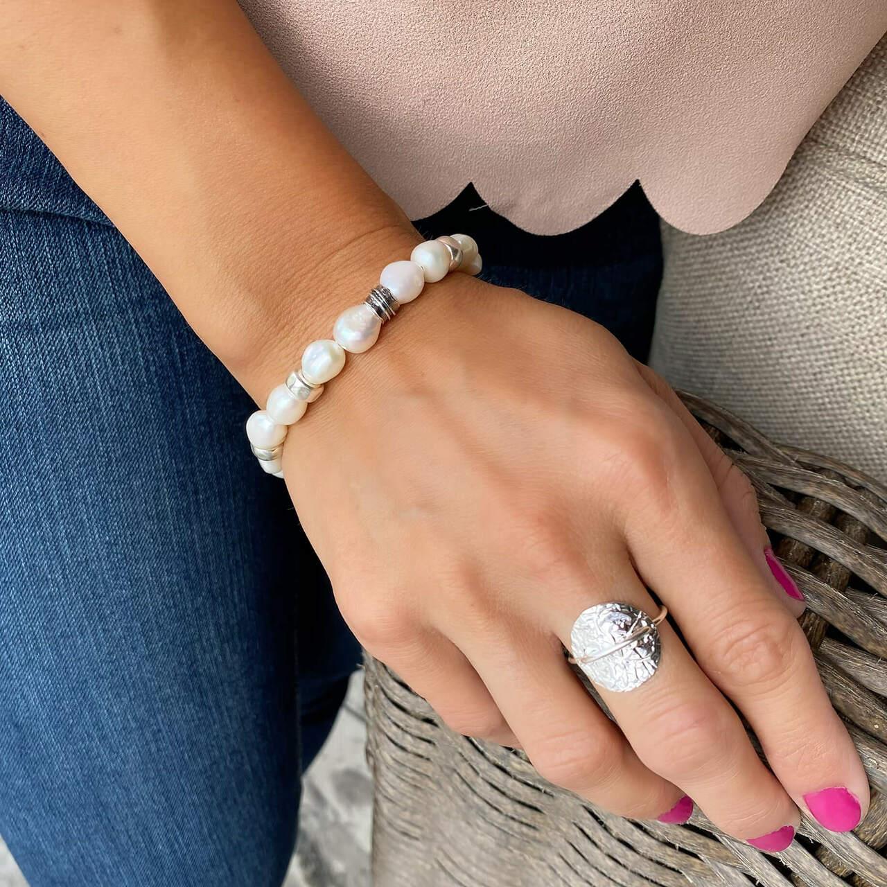 Sterling silver and pearl bracelet with Lasso the Moon Ring