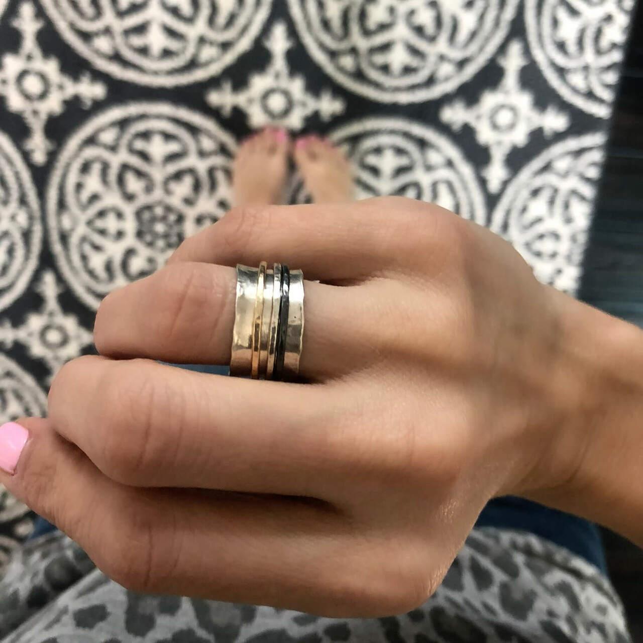 Handcrafted sterling silver spinner ring Philippians 4:11
