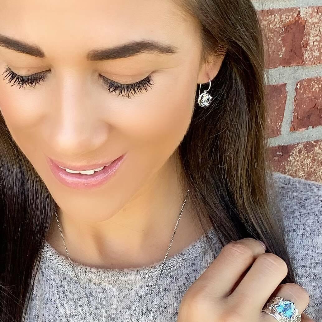Sterling silver A La Mode Earrings paired with She's a Natural Ring - Blue Topaz
