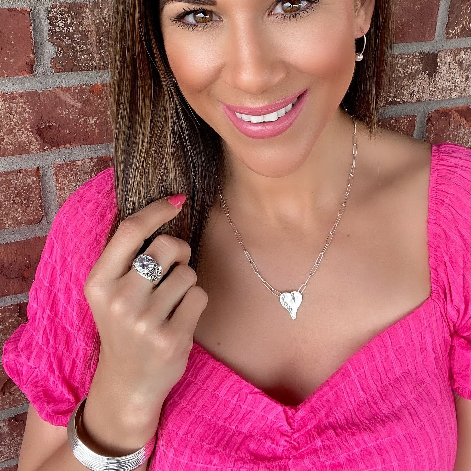 Eye Candy Ring paired with Dottie Earrings, Sweet as Sug'r Necklace and On the Ridge Cuff