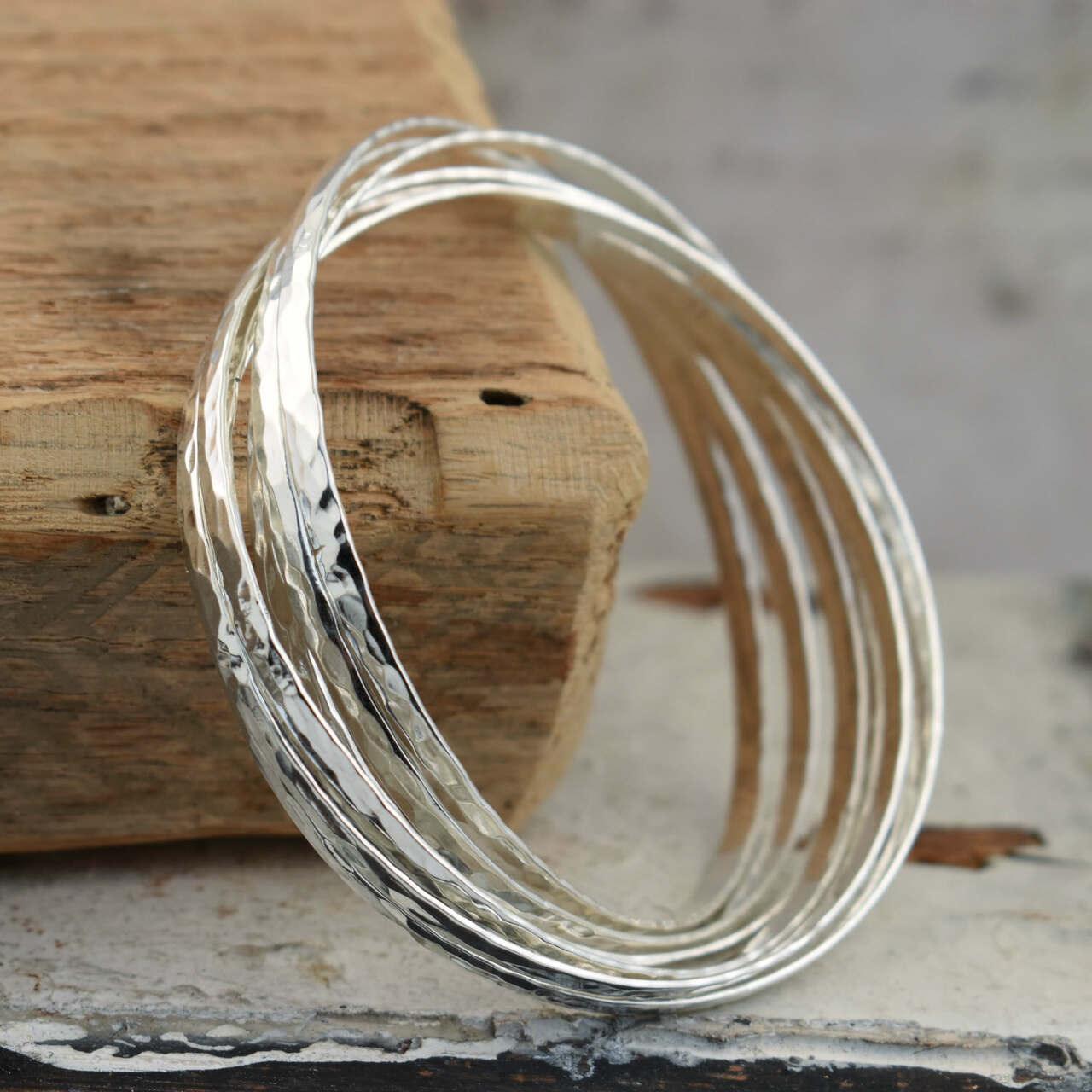 Handcrafted .925 sterling silver hammered bangle bracelet
