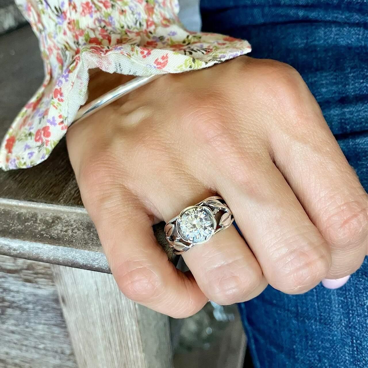 Sterling silver rope and vine ring Garden Glow