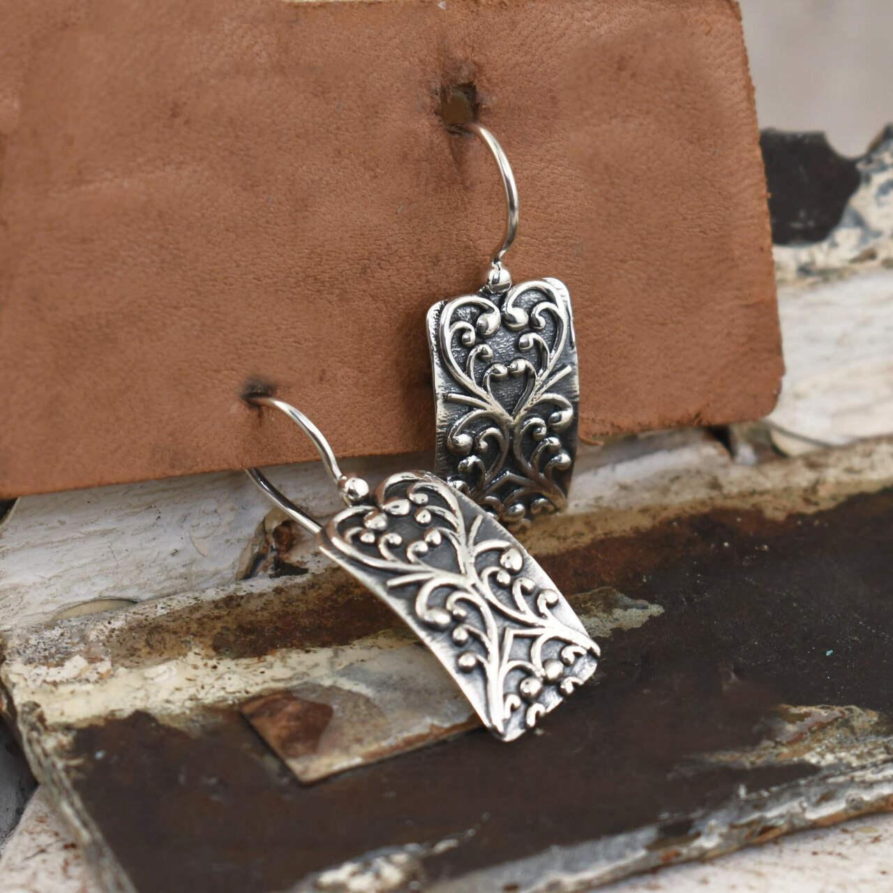 Rectangular sterling silver Heritage Earrings