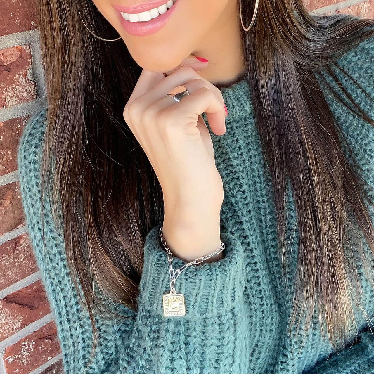 Initial Me Bracelet paired with Simply the Best Hoop Earrings