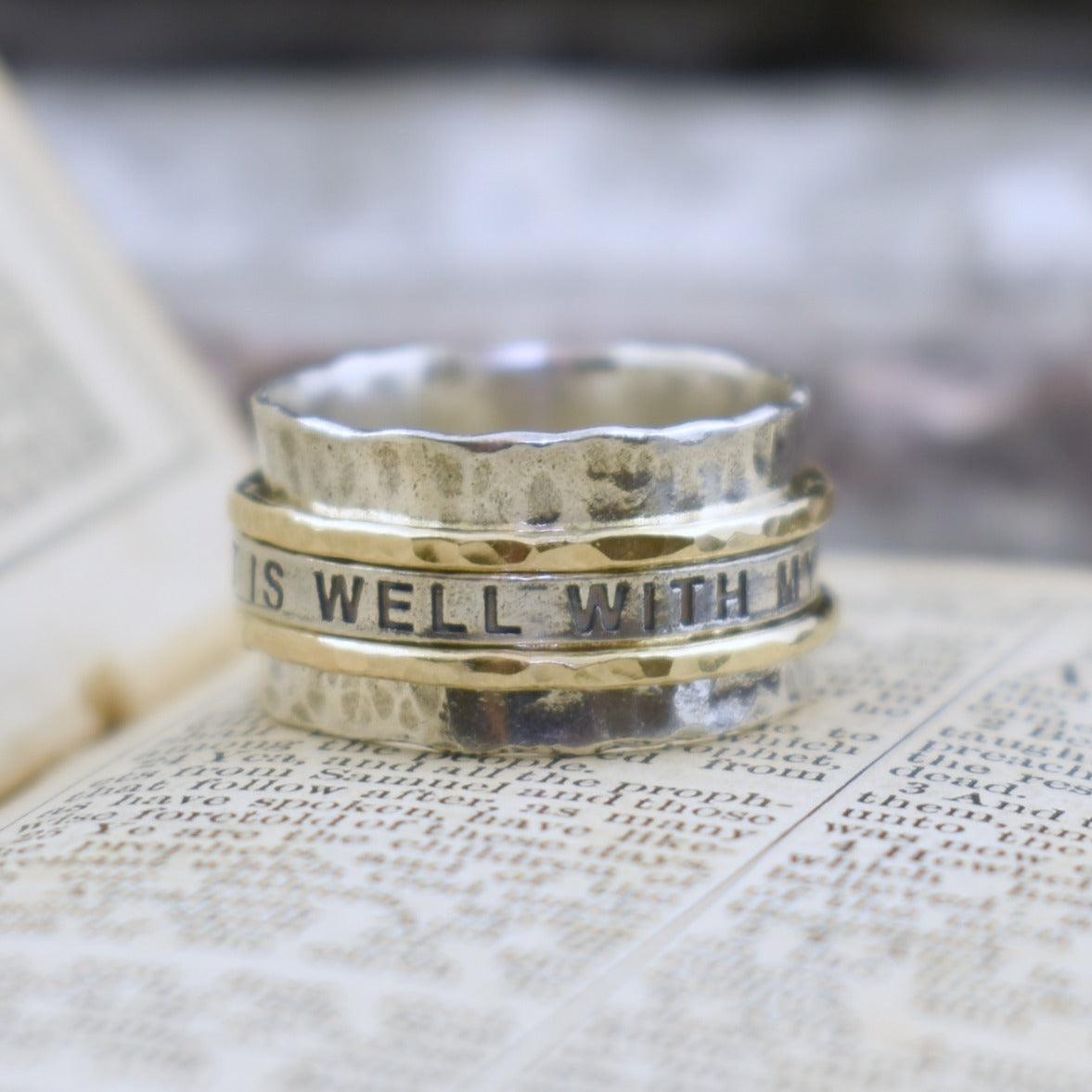 .925 Sterling Silver ring with spinning Gold-Filled Bands