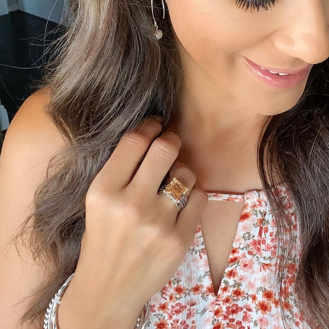 Just Peachy Ring paired with All the Rage Bangle set and Roundabout Earrings