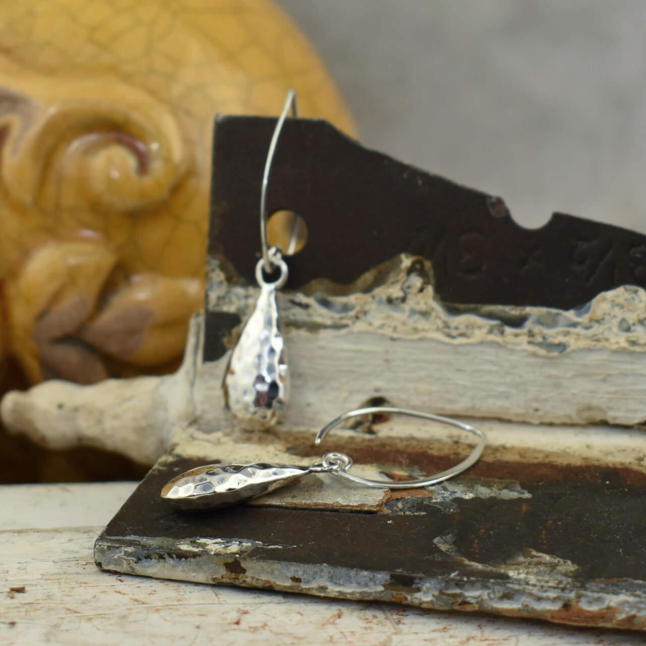 .925 sterling silver hammered teardrop earrings